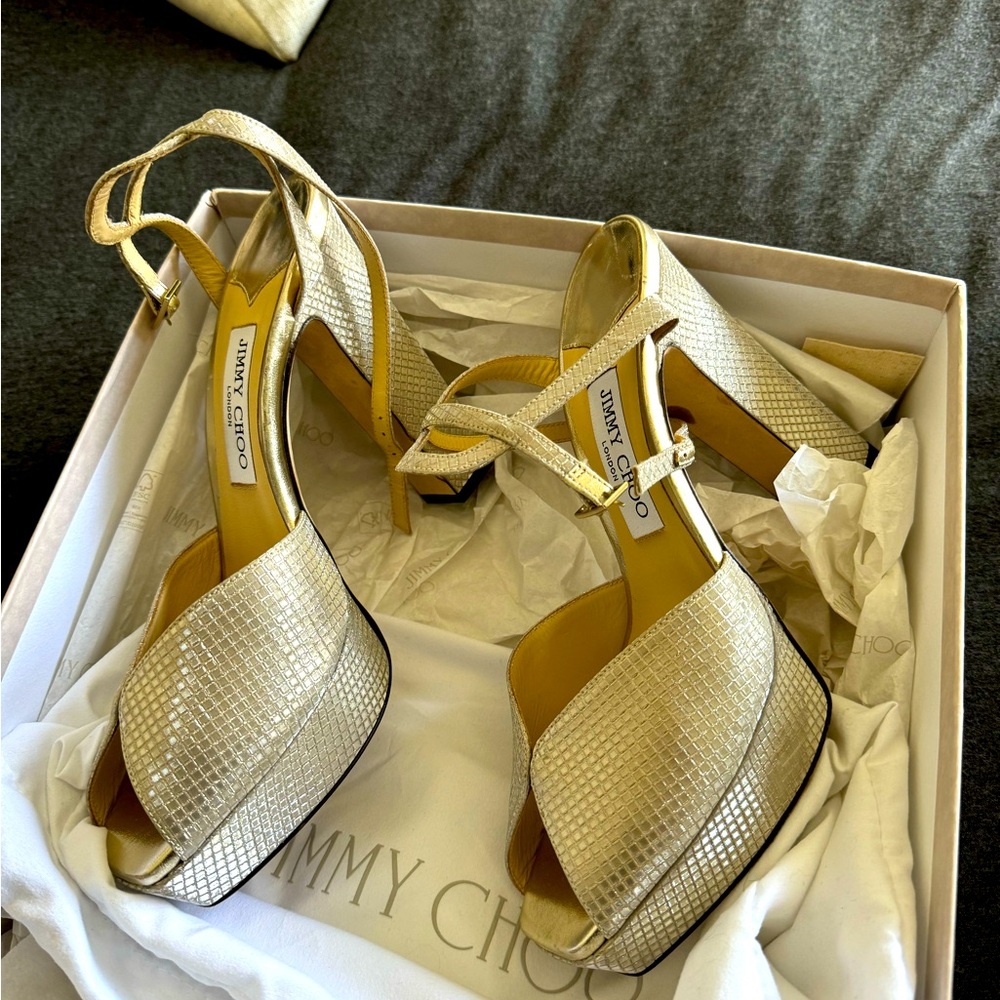 Jimmy Choo Sacaria 120 embossed platform high heels. Women’s Size 39/US 8